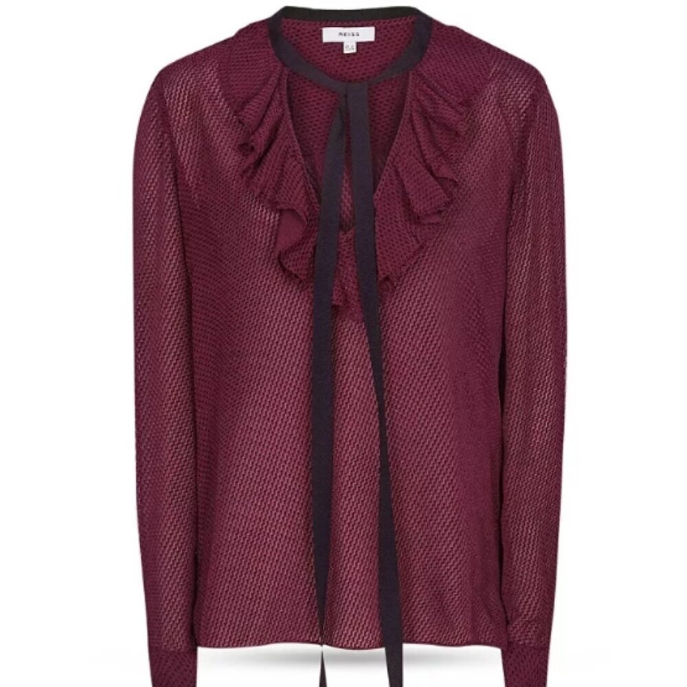 REISS Mackenzie Ruffled Long Sleeve Top - Picture 2 of 5